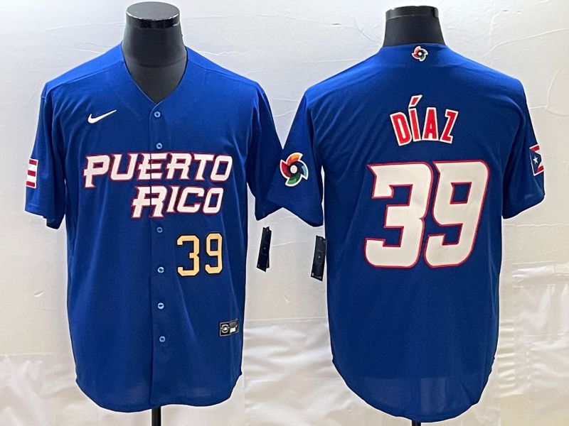 Men 2023 World Cub Puerto Rico #39 Diaz Blue Nike MLB Jersey7